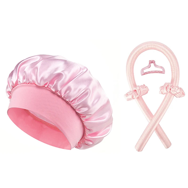 Heatless Hair Curler & Satin Sleeping Cap Set