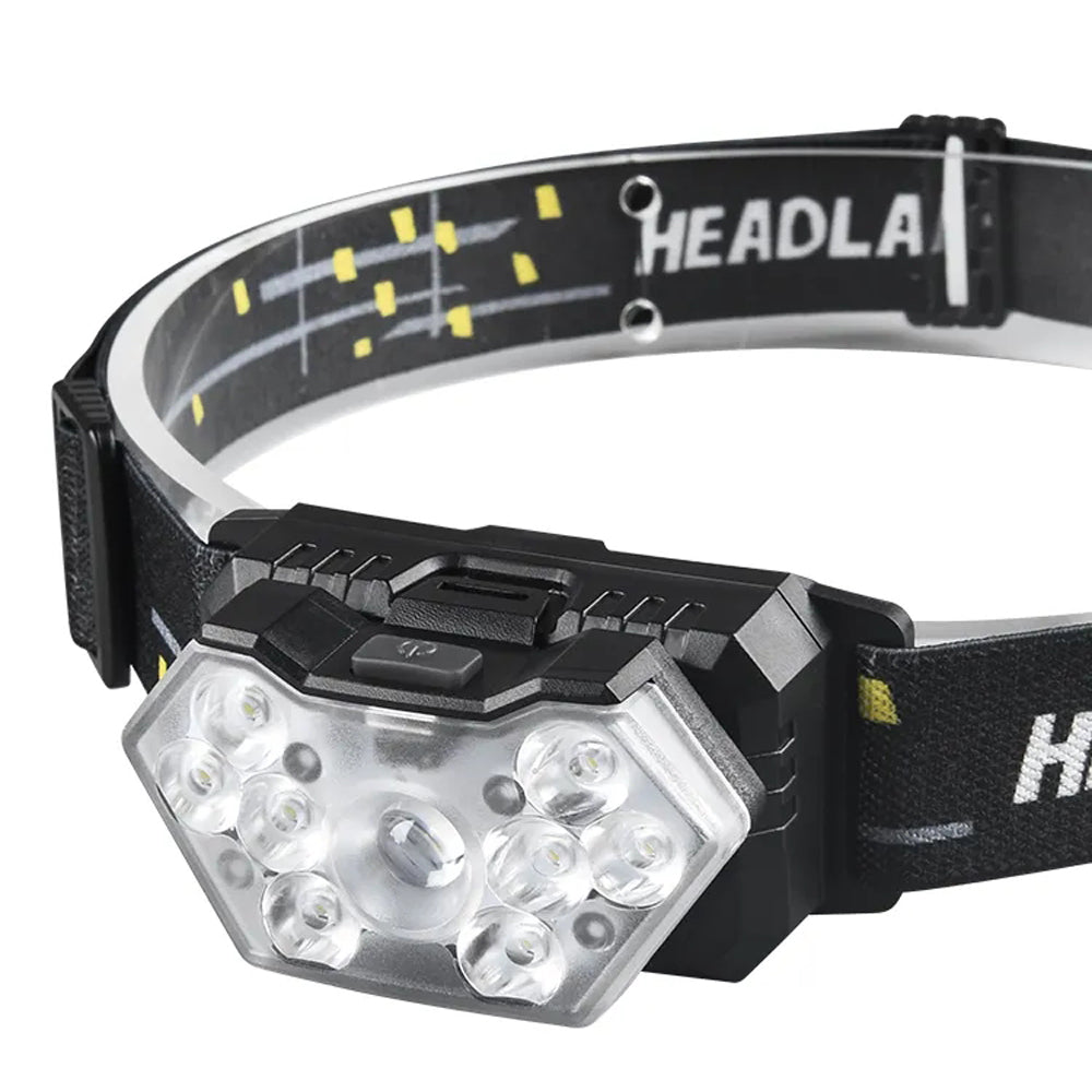 Farol de cabeça com 9 LEDs de luz ultra forte.