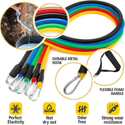 11Pcs/Set Portable TPE Tension Rope Set Anti-Break Durable Resistance Band Set Workout Bands Colorful Elastic Training Band
