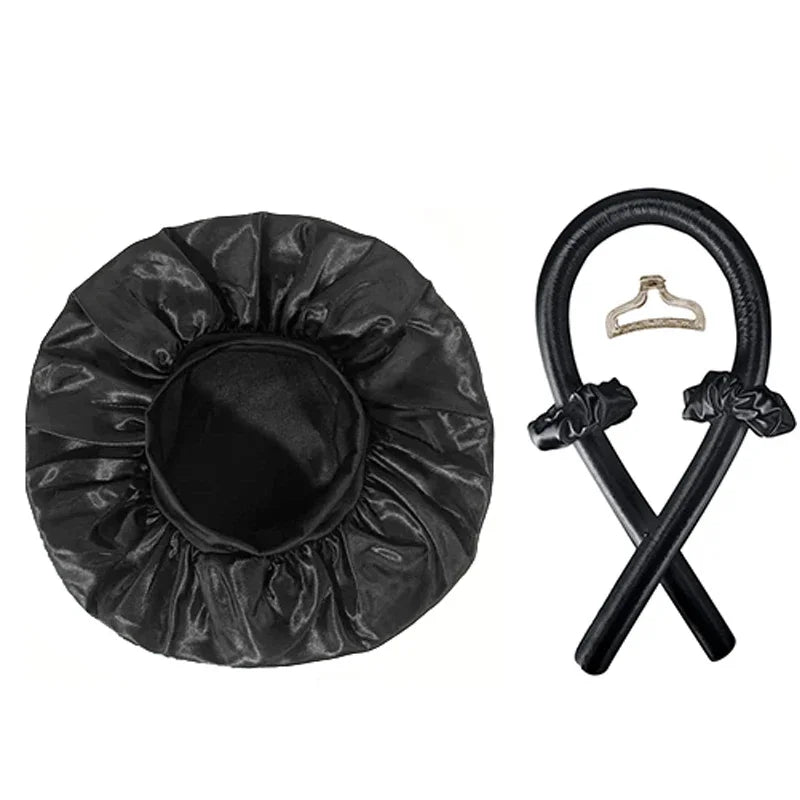 Heatless Hair Curler & Satin Sleeping Cap Set