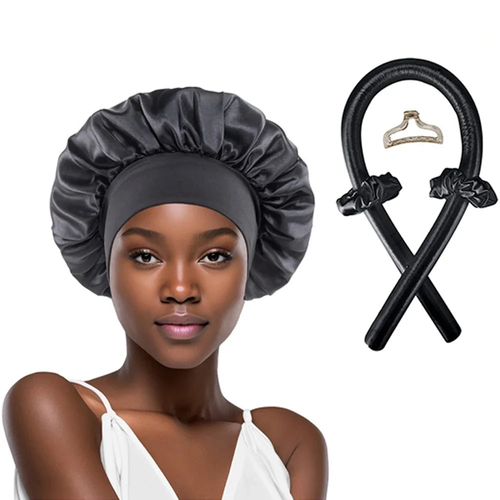 Heatless Hair Curler & Satin Sleeping Cap Set