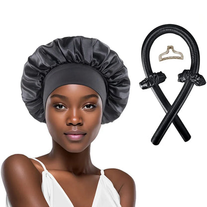 Heatless Hair Curler & Satin Sleeping Cap Set