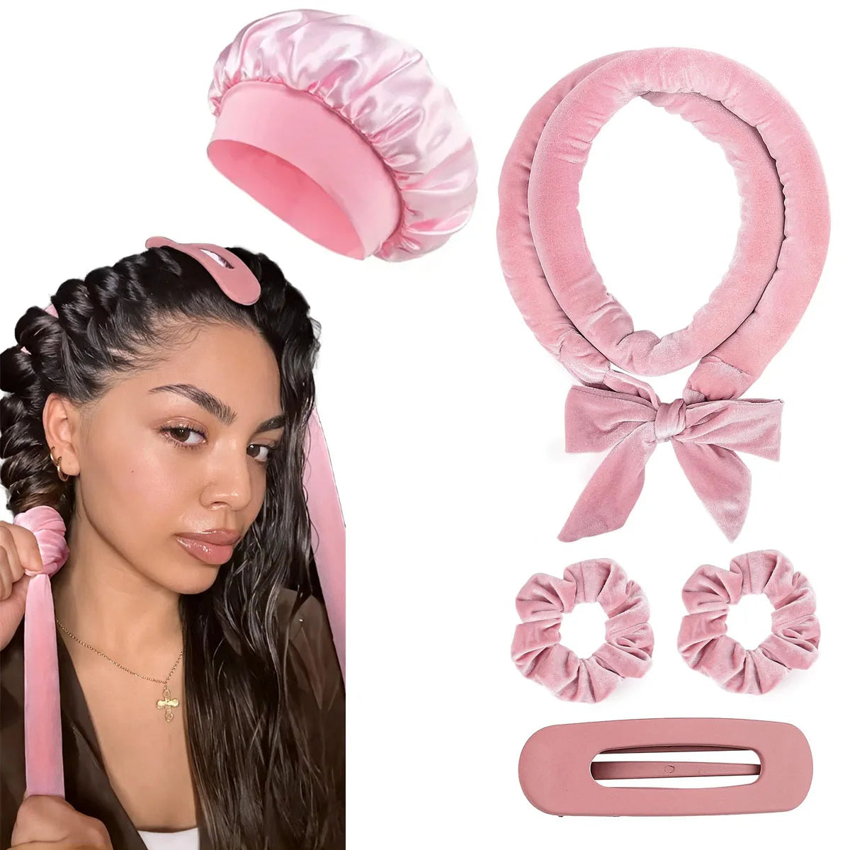 Heatless Curling Rod Headband with Satin Scrunchies