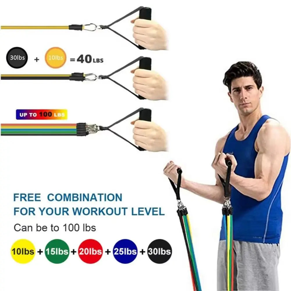 11Pcs/Set Portable TPE Tension Rope Set Anti-Break Durable Resistance Band Set Workout Bands Colorful Elastic Training Band