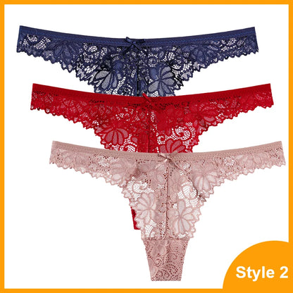 Calcinha feminina sensual de renda, 3 peças.