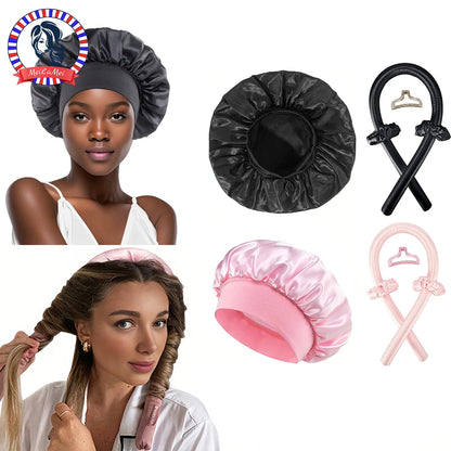 Heatless Hair Curler & Satin Sleeping Cap Set