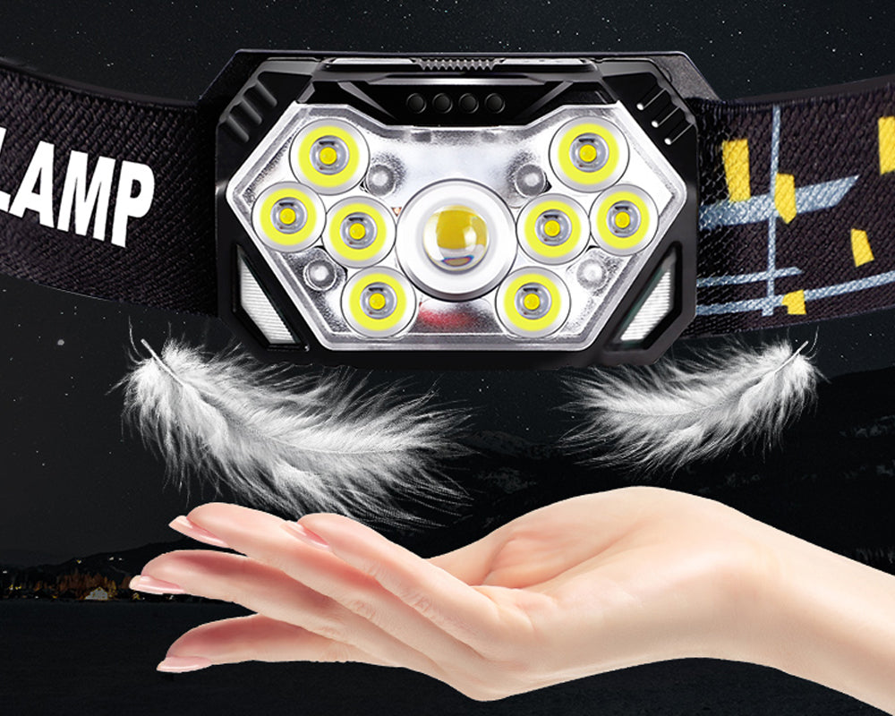 Farol de cabeça com 9 LEDs de luz ultra forte.