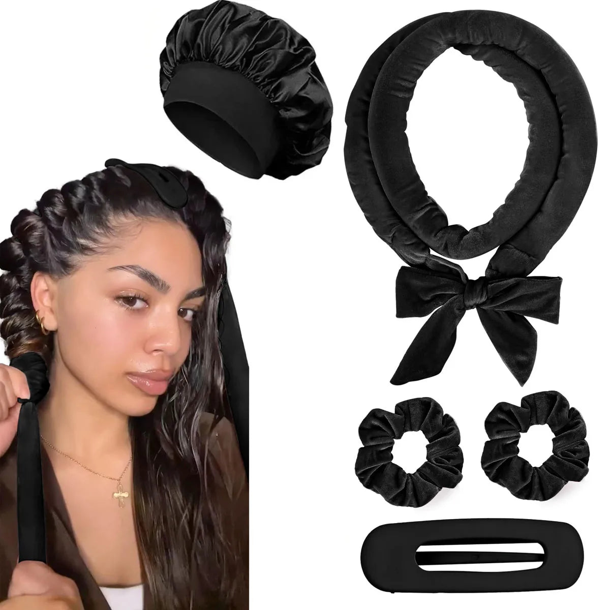 Heatless Curling Rod Headband with Satin Scrunchies