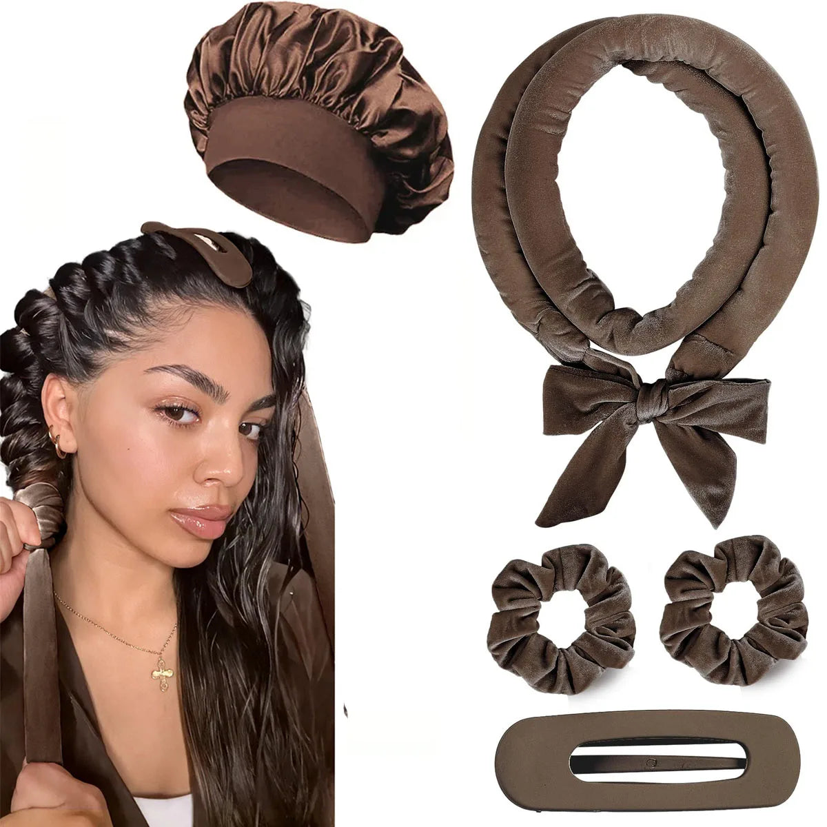 Heatless Curling Rod Headband with Satin Scrunchies