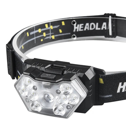 Farol de cabeça com 9 LEDs de luz ultra forte.