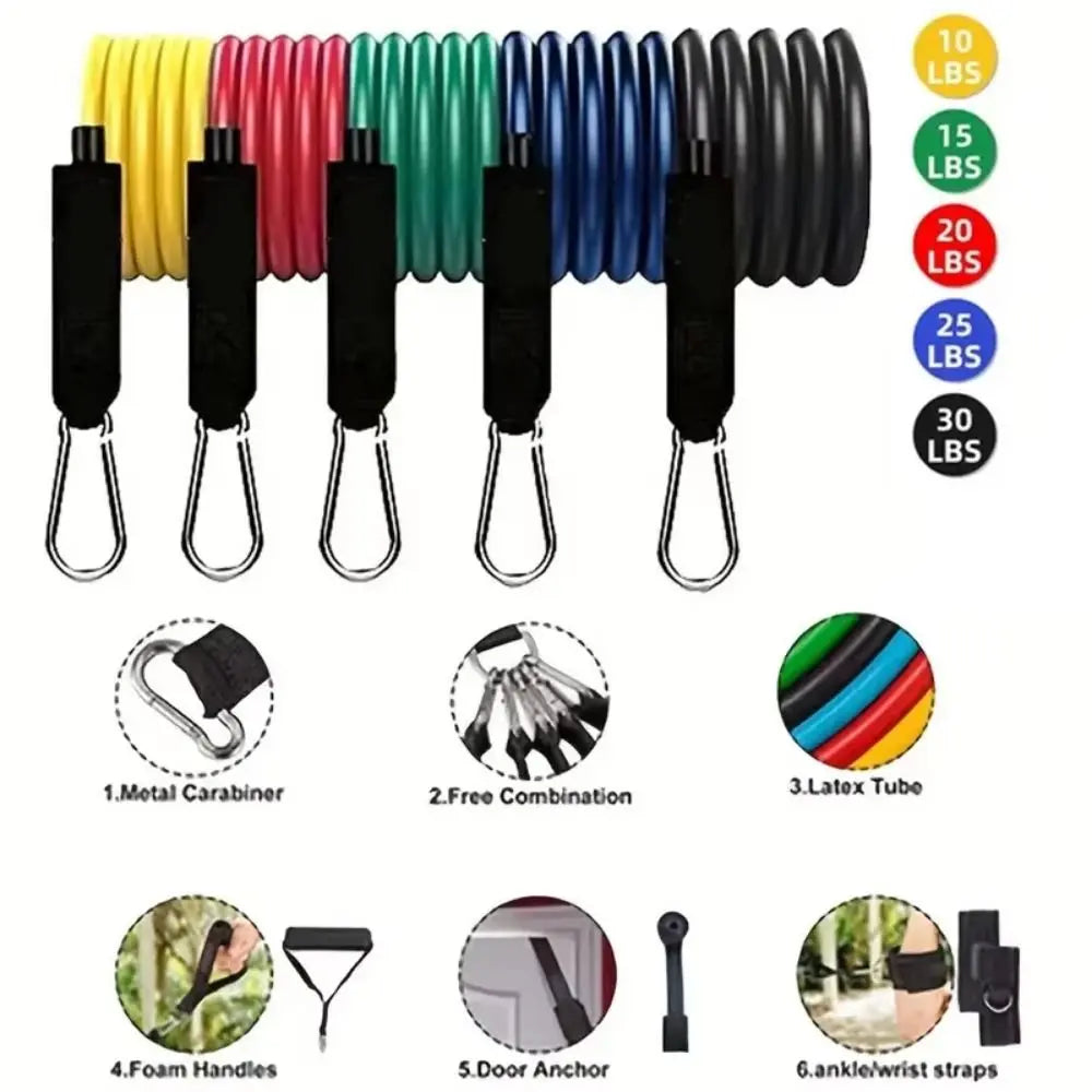 11Pcs/Set Portable TPE Tension Rope Set Anti-Break Durable Resistance Band Set Workout Bands Colorful Elastic Training Band