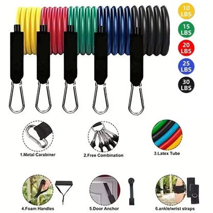 11Pcs/Set Portable TPE Tension Rope Set Anti-Break Durable Resistance Band Set Workout Bands Colorful Elastic Training Band