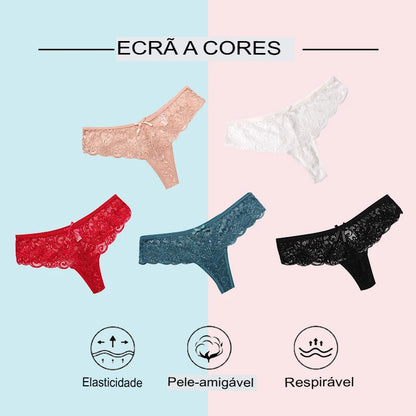 Calcinha feminina sensual de renda, 3 peças.
