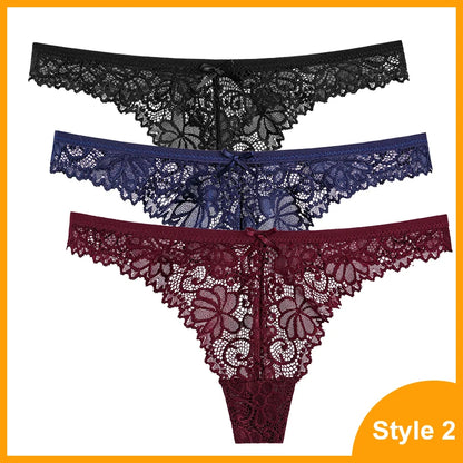 Calcinha feminina sensual de renda, 3 peças.